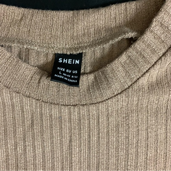 SHEIN Brown Ribbed Short Sleeve cropped Top large - Picture 6 of 7